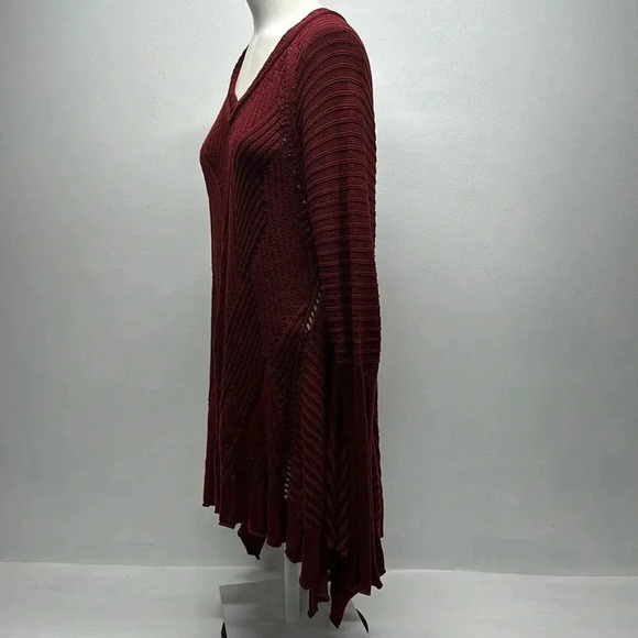 Planet Tunic Sweater Top Knit Blouse Pure Cotton Asymmetrical Hem Red One Size - Picture 6 of 9